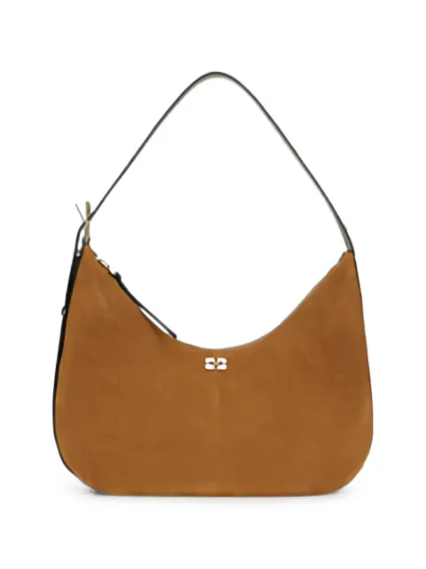 GANNI logo-plaque suede shoulder bag Brown C1040024