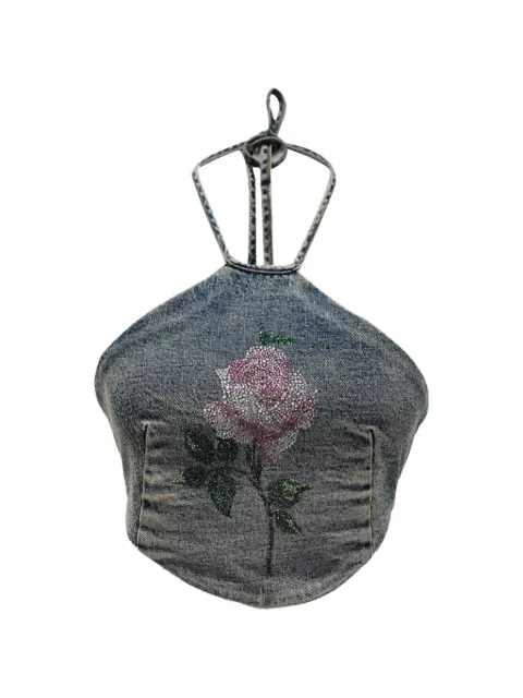 Alessandra Rich crystal-embellished halter crop top Blue RFCPUGBCL749271W