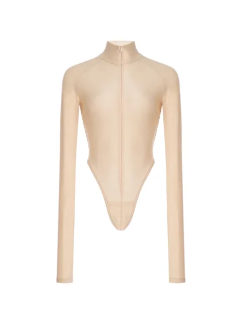 LaQuan Smith high-neck long-sleeve bodysuit Neutrals LSS26B004