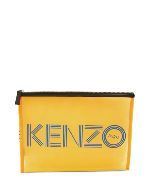 Kenzo Pre-Owned logo-print mesh pouch Yellow 1296335