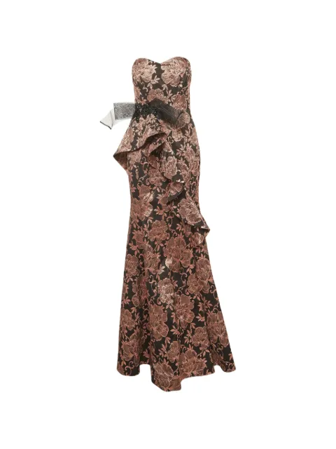 Badgley Mischka ruffled bow-detail maxi gown Black 1304968