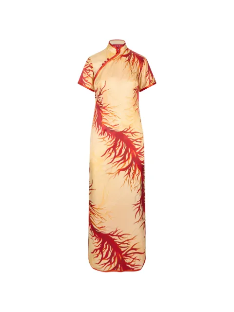 F.R.S For Restless Sleepers Eutenea leaf-print short-sleeve maxi dress Yellow AB000636TE00888