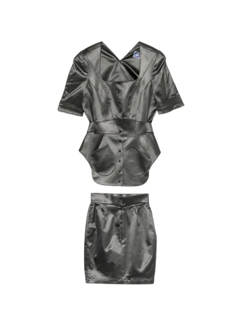 Thierry Mugler Pre-Owned peplum-hem square-neck jacket and skirt Green OPV11116