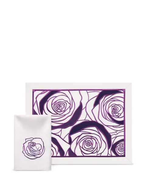 DYVOSHYV Velvet Roses embroidered table linen set (set of four) Neutrals 4820285150025