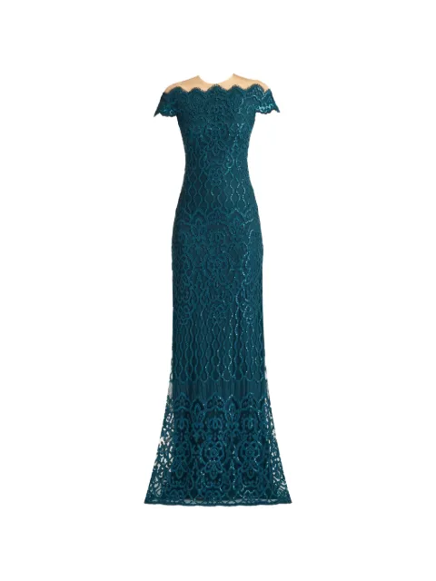 Tadashi Shoji sequin-embellished lace-overlay maxi dress Blue BJK26008L