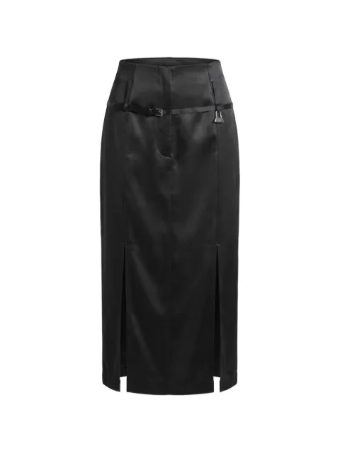 Grace Ling Relics belted slit midi skirt Black RELICSBELTEDSLITSKIRT