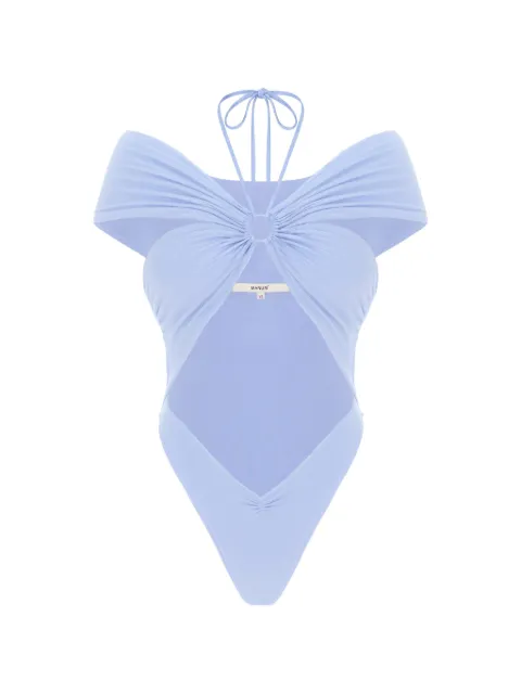 MANURÍ Eleni cut-out off-shoulder bodysuit Blue MRSS24BD9CH022