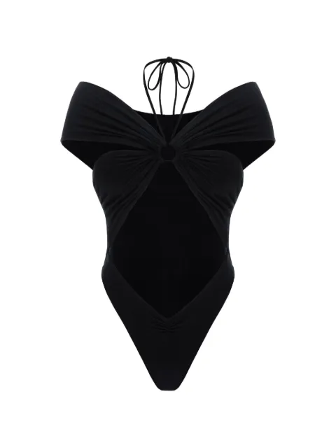 MANURÍ Eleni cut-out off-shoulder bodysuit Black MRSS24BD9CH022