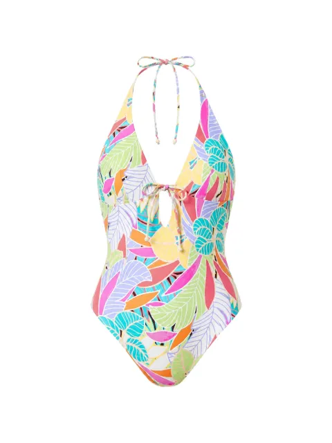 Rip Curl Cala Vadella leaf-print halterneck swimsuit Blue 0N3WSW