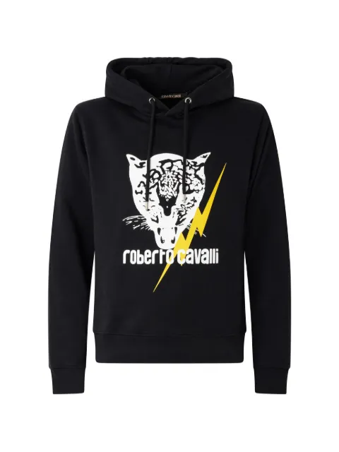 Roberto Cavalli graphic-print drawstring hoodie Black POT69BCF05205051