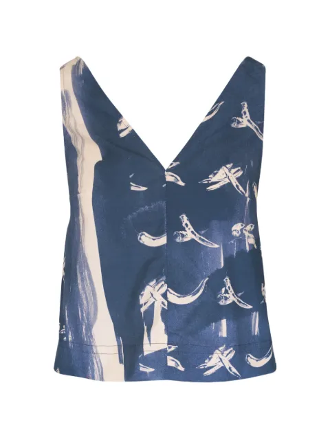 Odeeh abstract-print sleeveless V-neck cotton blouse Blue 2314016366642