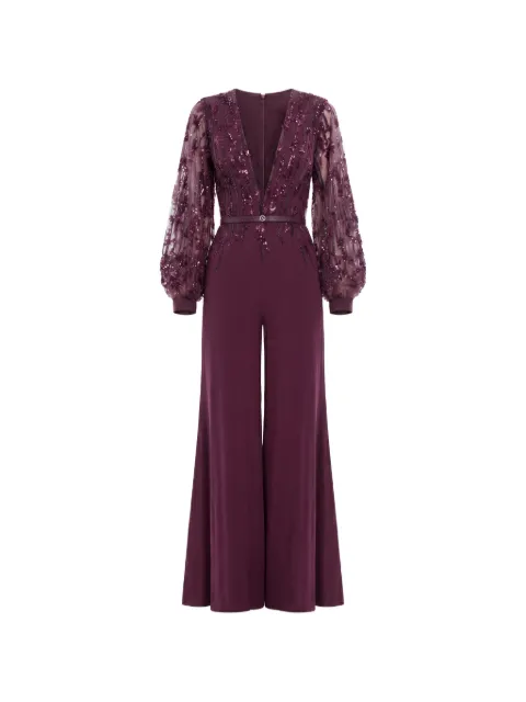 Saiid Kobeisy beaded V-neck belted jumpsuit Purple RTWFW2527