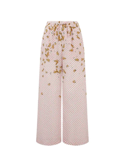 Donde Esteban bird-print drawstring wide-leg trousers White HS26TRO004