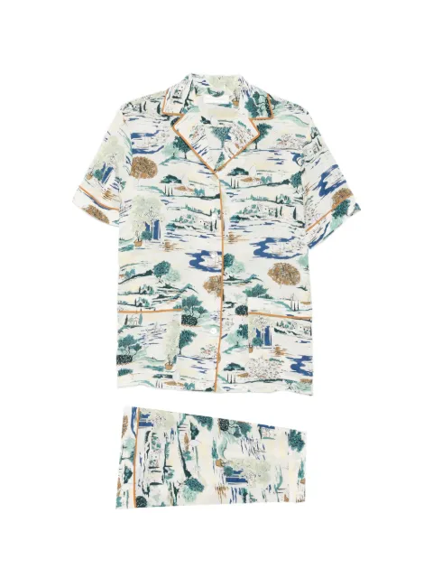 Olivia von Halle Yves Cadaqués printed pajamas Neutrals PF26032