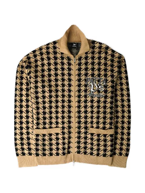 PATTA houndstooth-pattern zip-up cardigan Neutrals POCSS2670103970002177