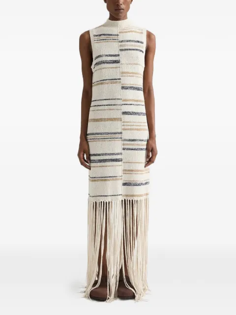 TWP fringe-trim striped dress Neutrals 92075Y039