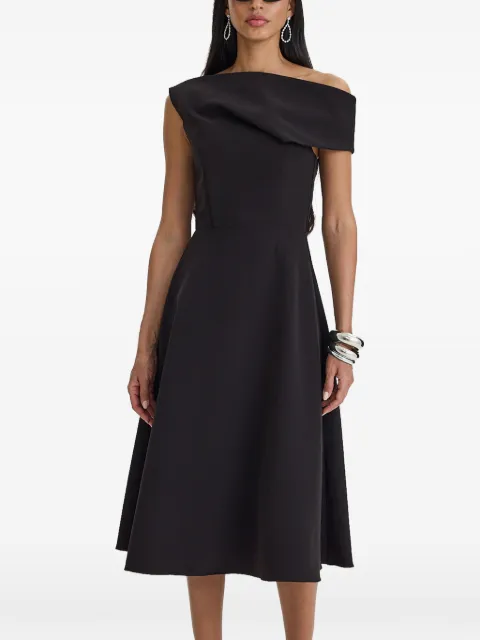 MOOS STUDIO off-shoulder draped midi dress Black MOOS341
