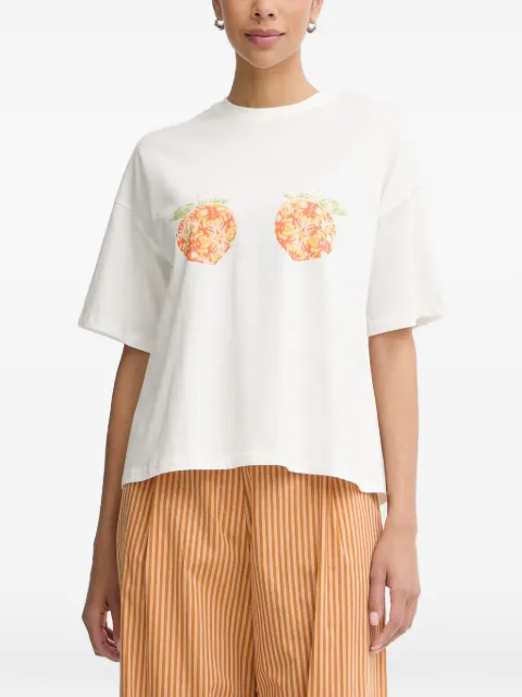 NEVER FULLY DRESSED peach-print cotton T-shirt White NFDTO2216