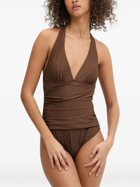 DKNY ruched halterneck swimsuit Brown DIE6M733