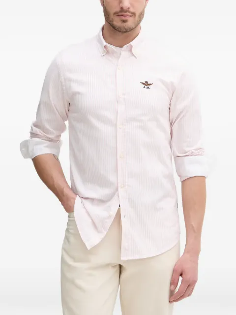 Aeronautica Militare vertical-stripe logo-embroidered shirt White CA1320UCT03532