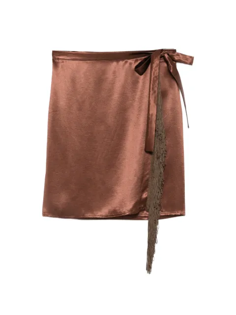 THE NINA STUDIO fringe-trim wrap skirt Brown MAYAPAREO