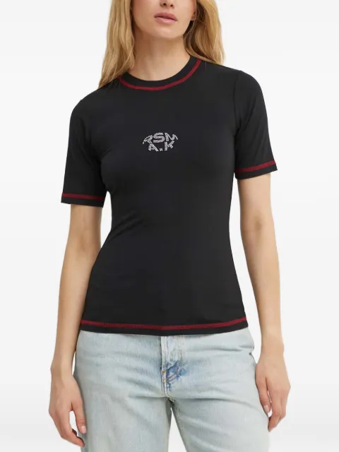Résumé rhinestone-logo contrast-stitch T-shirt Black 23101262