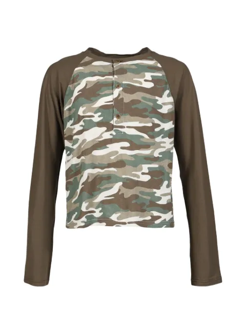 JUN/NAKAYAMA Henley camouflage-print raglan-sleeved T-shirt Brown JNSS26007CAMO