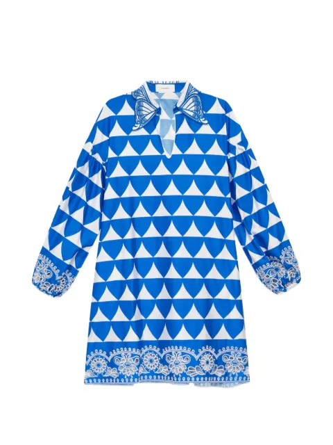 MALIPARMI optical-print broderie-anglaise mini dress Blue JF669415216D8092