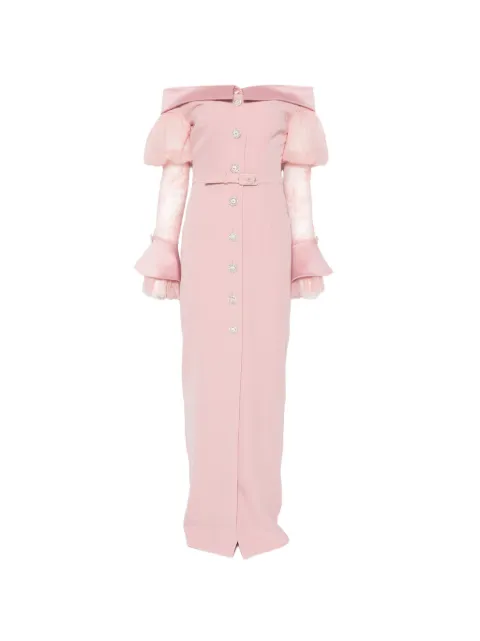 SILK LOVE & LACE Andrea lace-panelled off-shoulder maxi dress Pink 16R1
