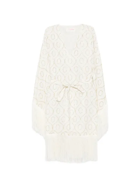 Sundress fringed-embellishment midi dress White S26023GARDENIA