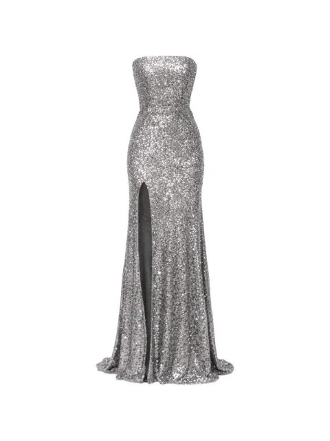 ROSERRY Cannes sequin-embellished lace-up maxi dress Silver CANNESSEQUINED