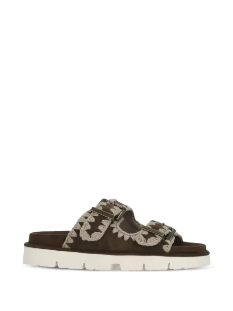 Mou crochet-trim buckle-strap sandals Brown MUSW461005ADPB