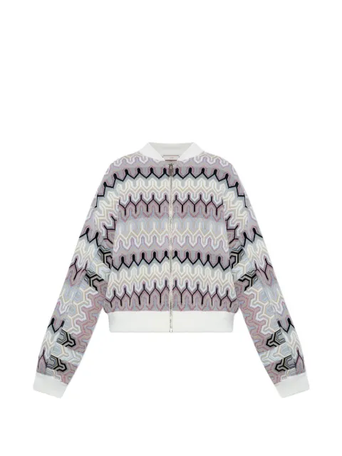 Akep zigzag-knit zip-up jacket White GBKD13220