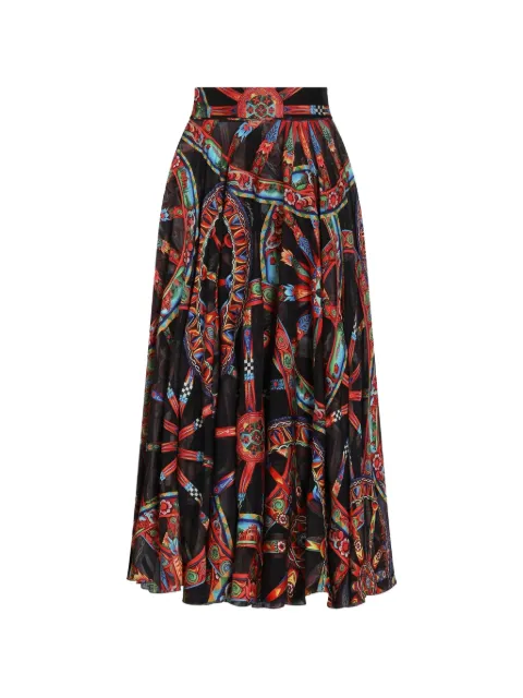 Dolce & Gabbana long circle skirt in Carretto-print devoré twill Black F4CSOTFSTB5
