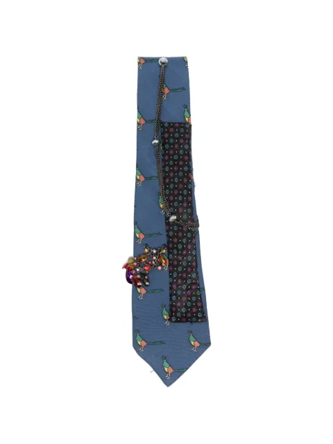 A.N.G.E.L.O. Vintage Upcycling x Stefania Bertoni customised Hermés embellished silk tie Blue AU180BAY