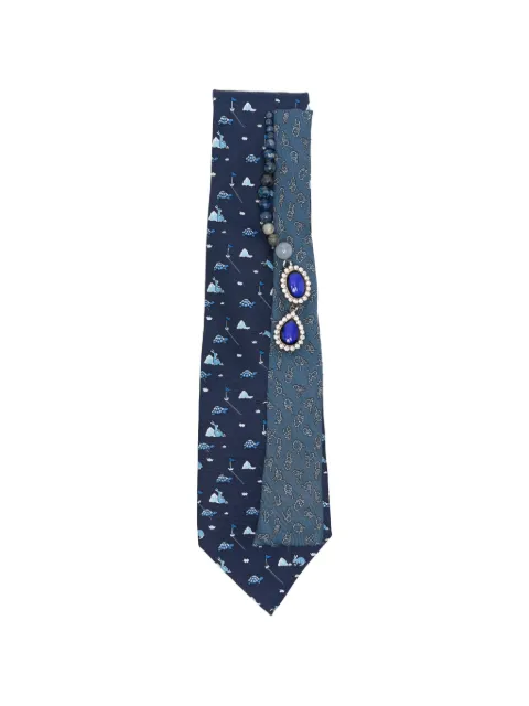 A.N.G.E.L.O. Vintage Upcycling x Stefania Bertoni customised Hermés beaded tie Blue AU180BAX