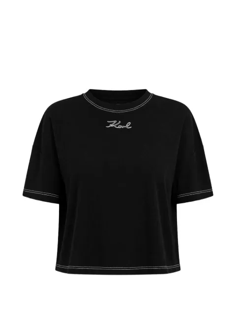 Karl Lagerfeld contrast-stitch logo-embroidered T-shirt Black A3W17019999
