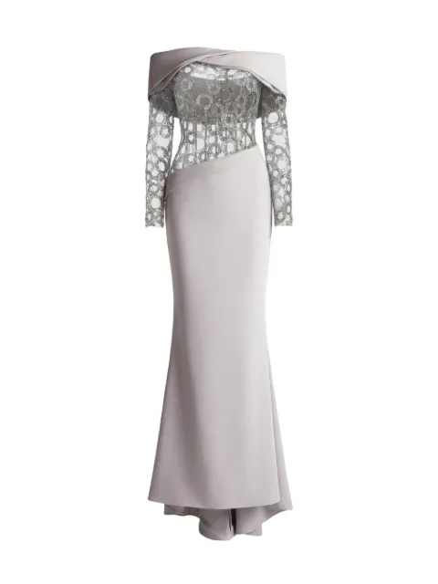 Gattinolli by Marwan off-shoulder embroidered gown Grey OP7717