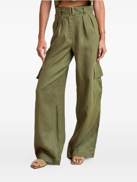 HEVRON belted pleated high-wasted cargo pants Green HPT0316