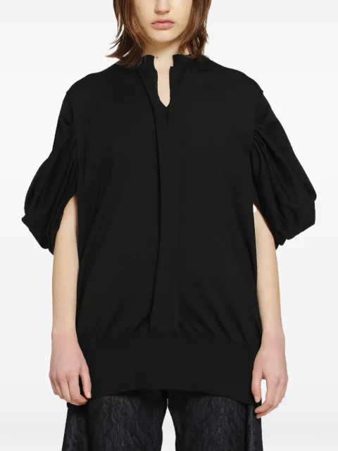 Junya Watanabe gathered-sleeves V-neck sweater Black JQN006