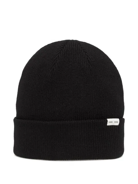SAMSOE SAMSOE logo-patch ribbed beanie Black M13407218