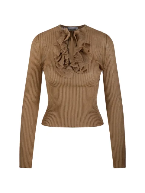 Nude ruffled ribbed blouse Neutrals 1101E26338