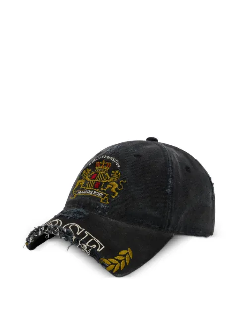 Martine Rose distressed crest-embroidered cap Black 1254WP13002
