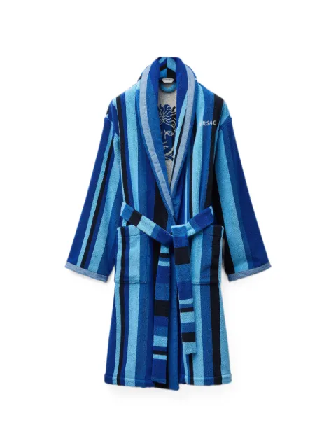 Versace Home Medusa-motif striped bathrobe Blue 10242151A18366