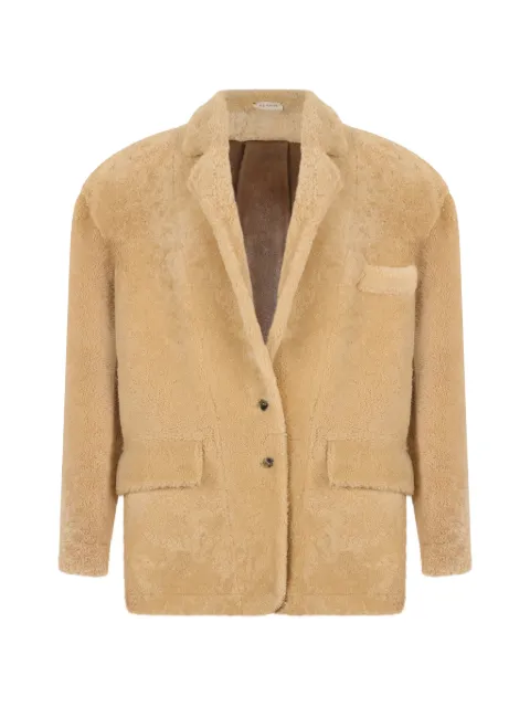 The Mannei rear-slit shearling jacket Neutrals RS25036