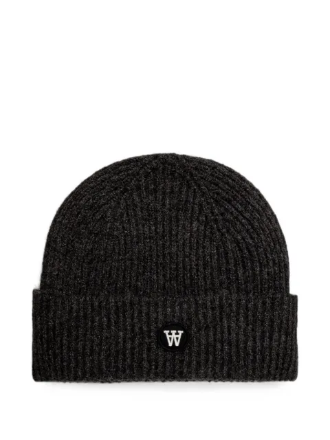 Wood Wood ribbed-knit logo-patch beanie hat Grey 103208044068