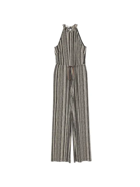 Siyu striped-pattern drawstring-waist jumpsuit Black 543BAEZ08