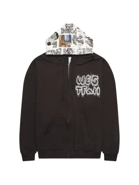 WESTFALL patchwork-hood logo-print hoodie Brown WES07T033SS26BLACK