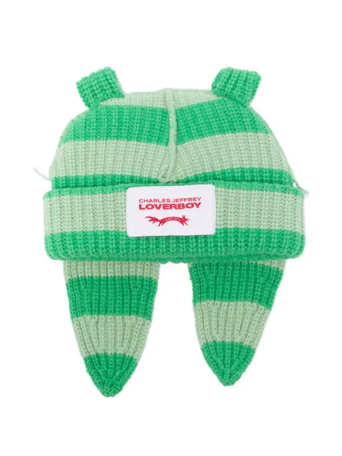 Charles Jeffrey Loverboy Chunky Rabbit striped beanie hat Green 062130208