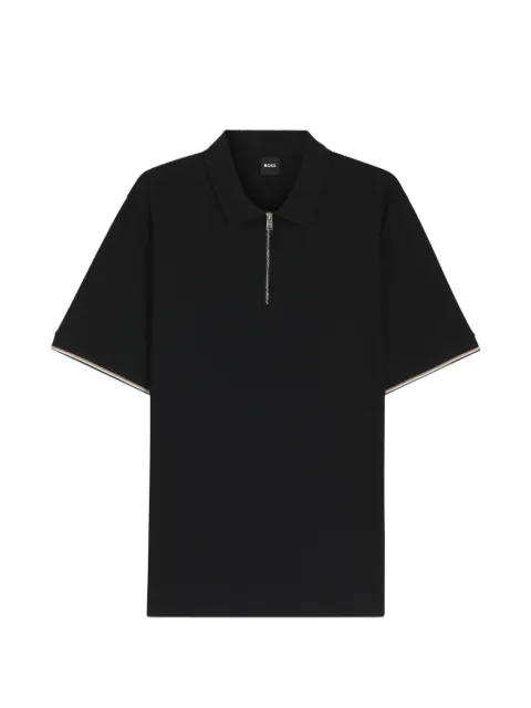 BOSS zipped ribbed polo shirt Black 50555108